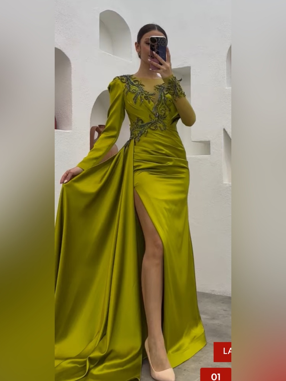 Prom Elegant Olive Green Satin Evening Gown with Embellished Bodice